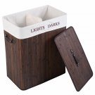 Costway Double Rectangle Bamboo Hamper Laundry Basket Cloth Storage Bag Brown