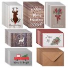 48X Merry Christmas Rustic Greeting Cards Bulk With Kraft Envelopes 6 Design 4X6