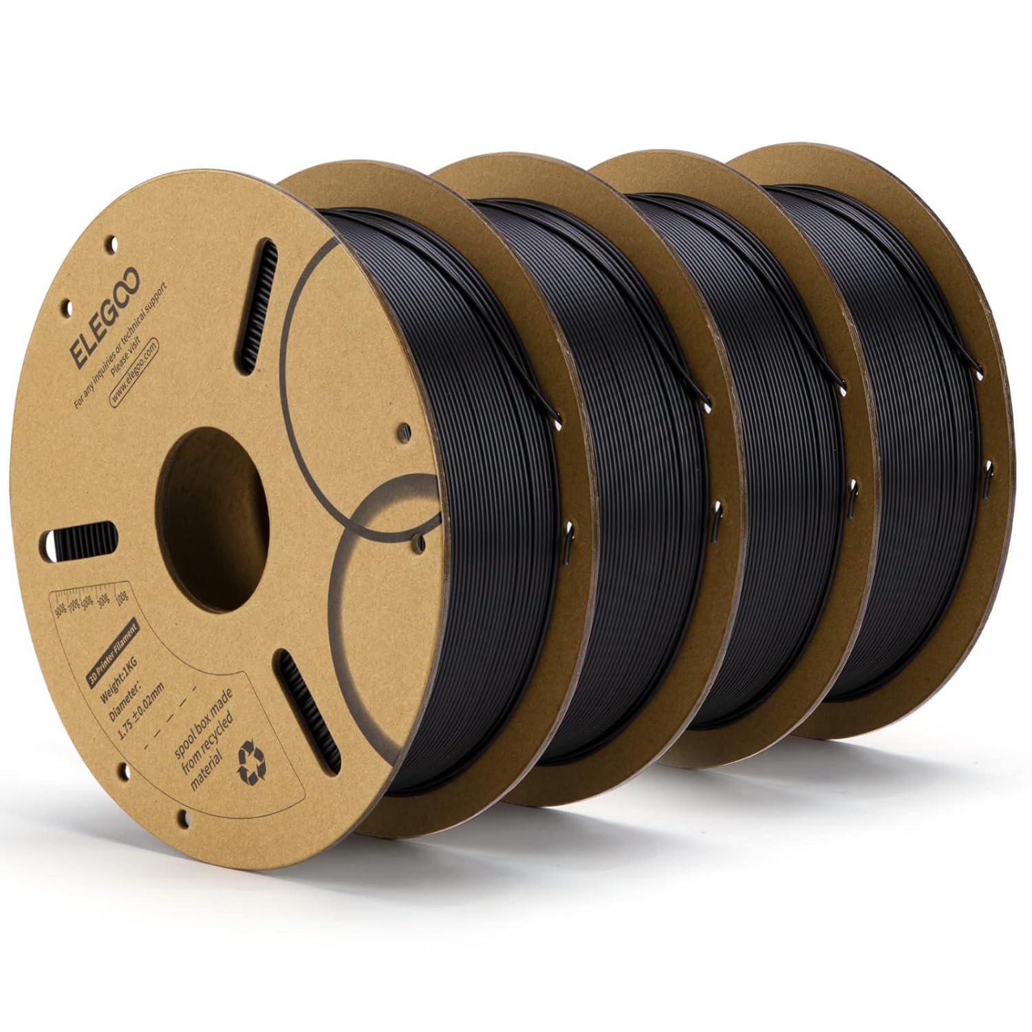 ELEGOO PLA Filament 1.75mm Bundle 4KG, Black & White 3D Printer Filament  Bulk Dimensional Accuracy +/- 0.02mm, 4 Pack 1kg Cardboard Spool(2.2lbs)  Fits