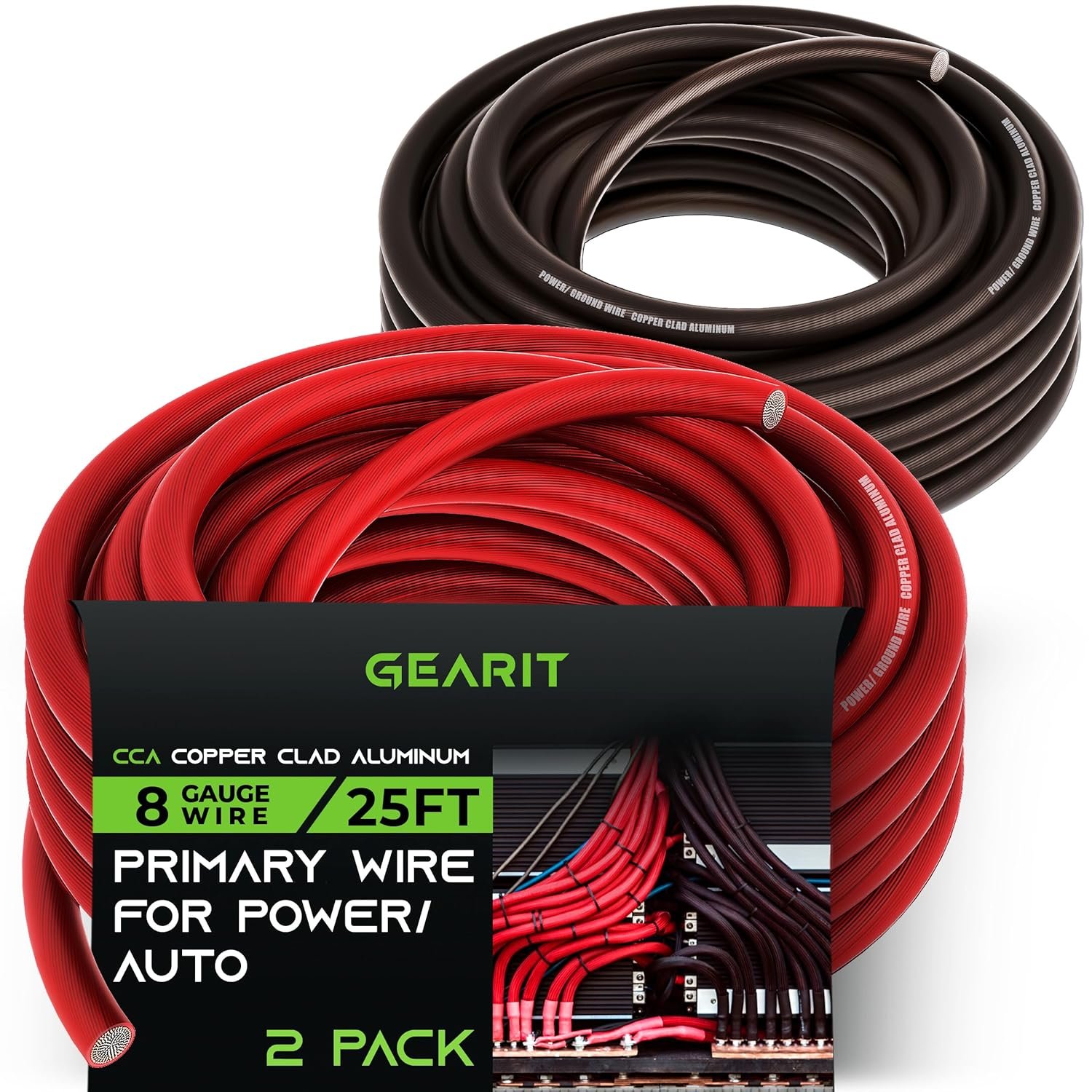 GearIT 8 Gauge Wire Oxygen Free Copper OFC (25ft - Black Translucent) 8 AWG - Primary Automotive Wire Power/Ground, Battery Cable, Car Audio Speaker