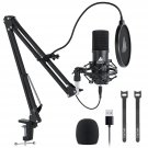 Usb Microphone, 192Khz/24Bit Plug & Play Pc Computer Podcast Condenser Cardioid Metal Mic Kit With
