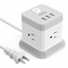 2 Prong Power Strip With Usb, Flat Plug Extension Cord With 4 Outlets And 3 Usb Ports, 5 Ft Power