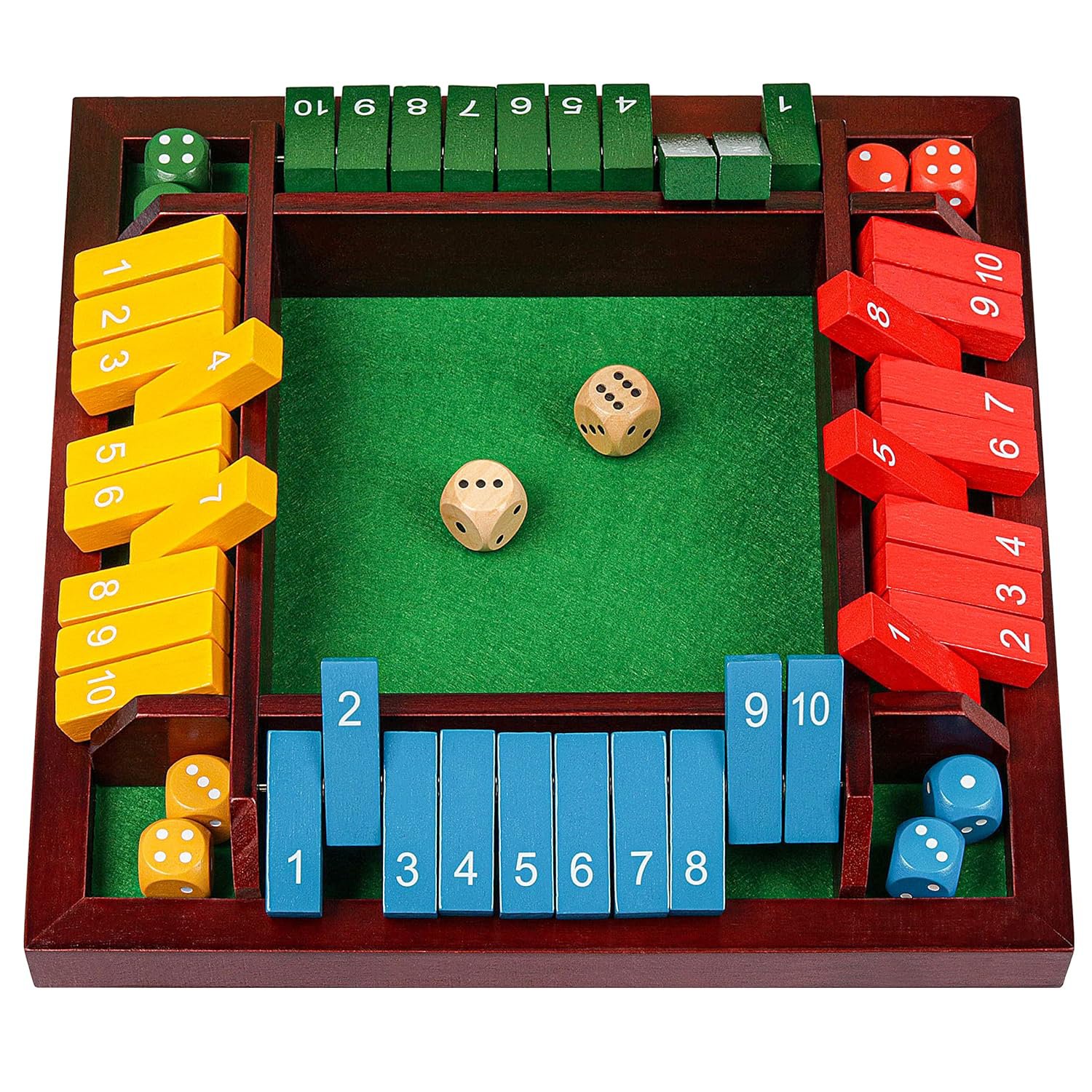 Shut The Box Dice Game Wooden Board Math Number Game Family Pub Bar 1-4 Players With 10 Colored Di