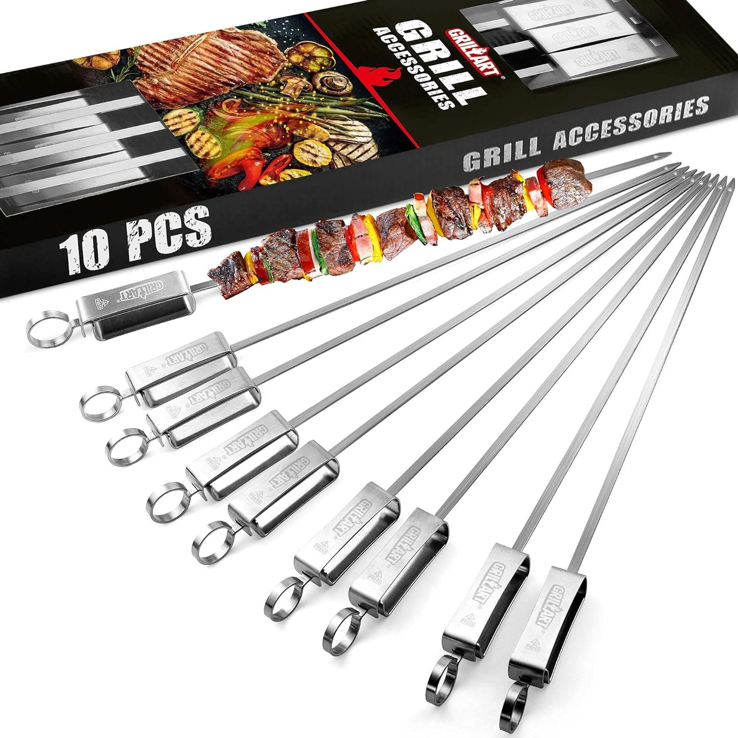 Kabob Skewers For Grilling - Metal Skewers For Kabobs With Slider - Flat Bbq Skewers Stainless Ste