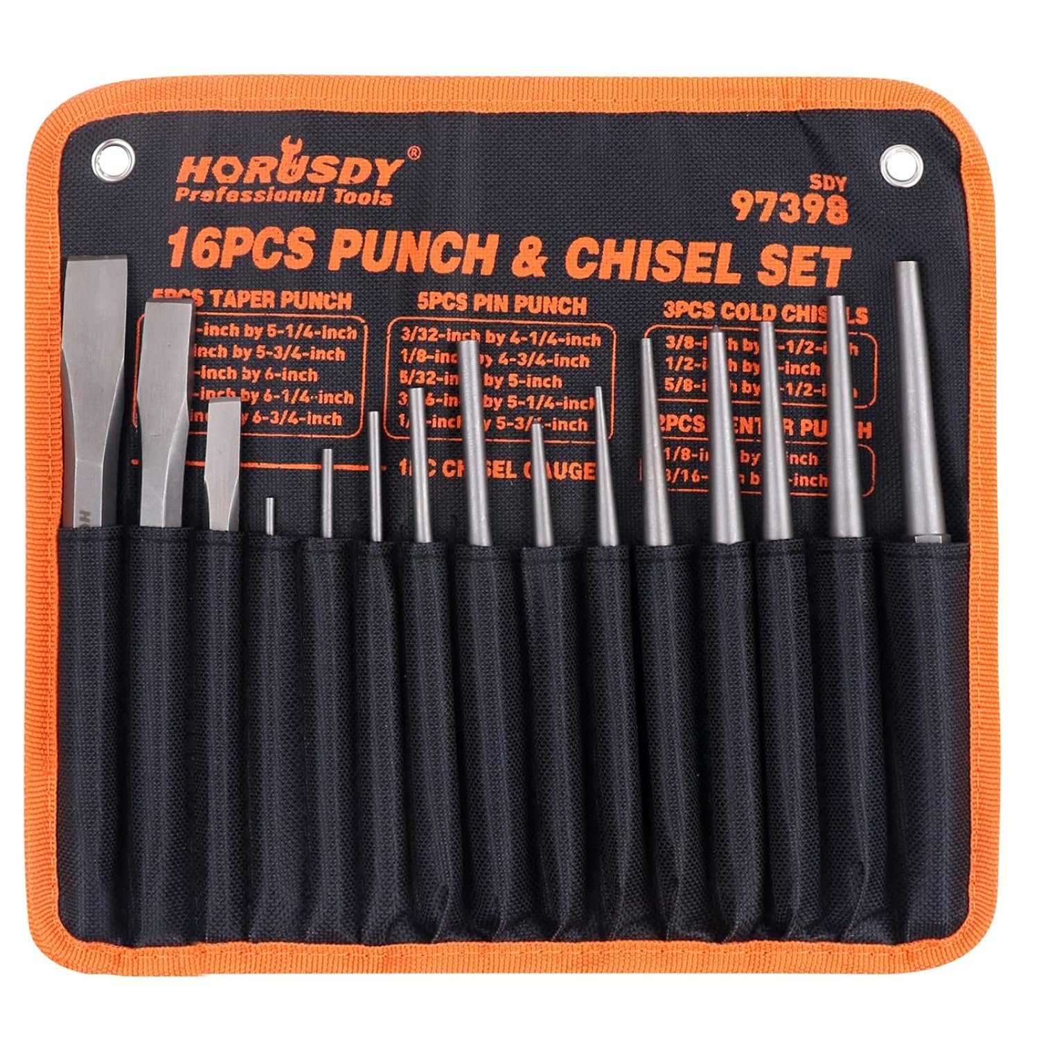 HORUSDY 16Piece Punch and Chisel Set, Including Taper Punch, Cold