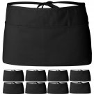 12 Pack - Black Server Waist Aprons, Waitress Half Apron