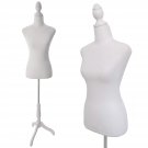 Female Dress Form Mannequin Torso Body With Adjustable Tripod Stand Dress Jewelry Display (White)