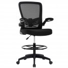 Drafting Chair Tall Office Chair Adjustable Height with Lumbar Support Flip Up Arms Footrest Mid B