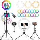 12.3" Rgb Ring Light With Tripod And Phone Holders, Led Selfie Ring Light With Tablet Ipad Holder,