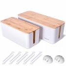 2 Pack Large Cable Management Box – Wooden Style Cord Organizer And Cover For Tv Wires, Computer,