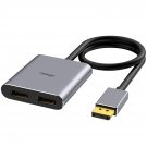 Displayport To Dual Displayport Splitter Adapter 4K60Hz For Dual Monitor Display, Mst Display Port
