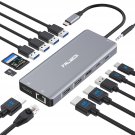 Laptop Docking Station Dual Monitor, 14 In 1 Usb C Hub Multiport Adapter Dongle With 2 Hdmi, Displ