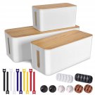 3 Pack Cable Management Box With 18 Pcs Cable Management Set - Large & Medium & Small Wooden Grain