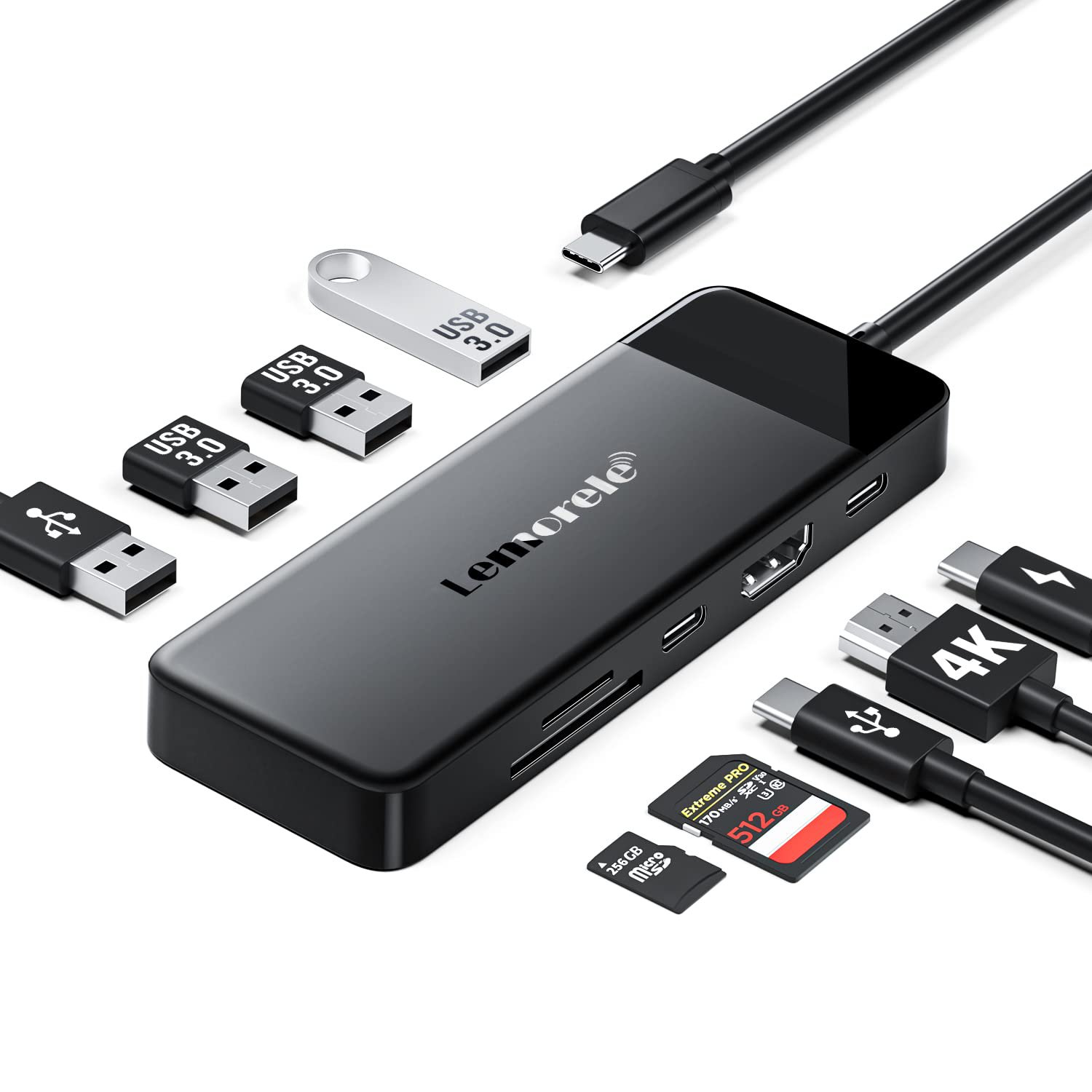 9-In-1 Usb C Hub Multiport Adapter, Usb C Dongle With 4K Hdmi For Macbook Pro Air, 3 Usb 3.0 5Gbps