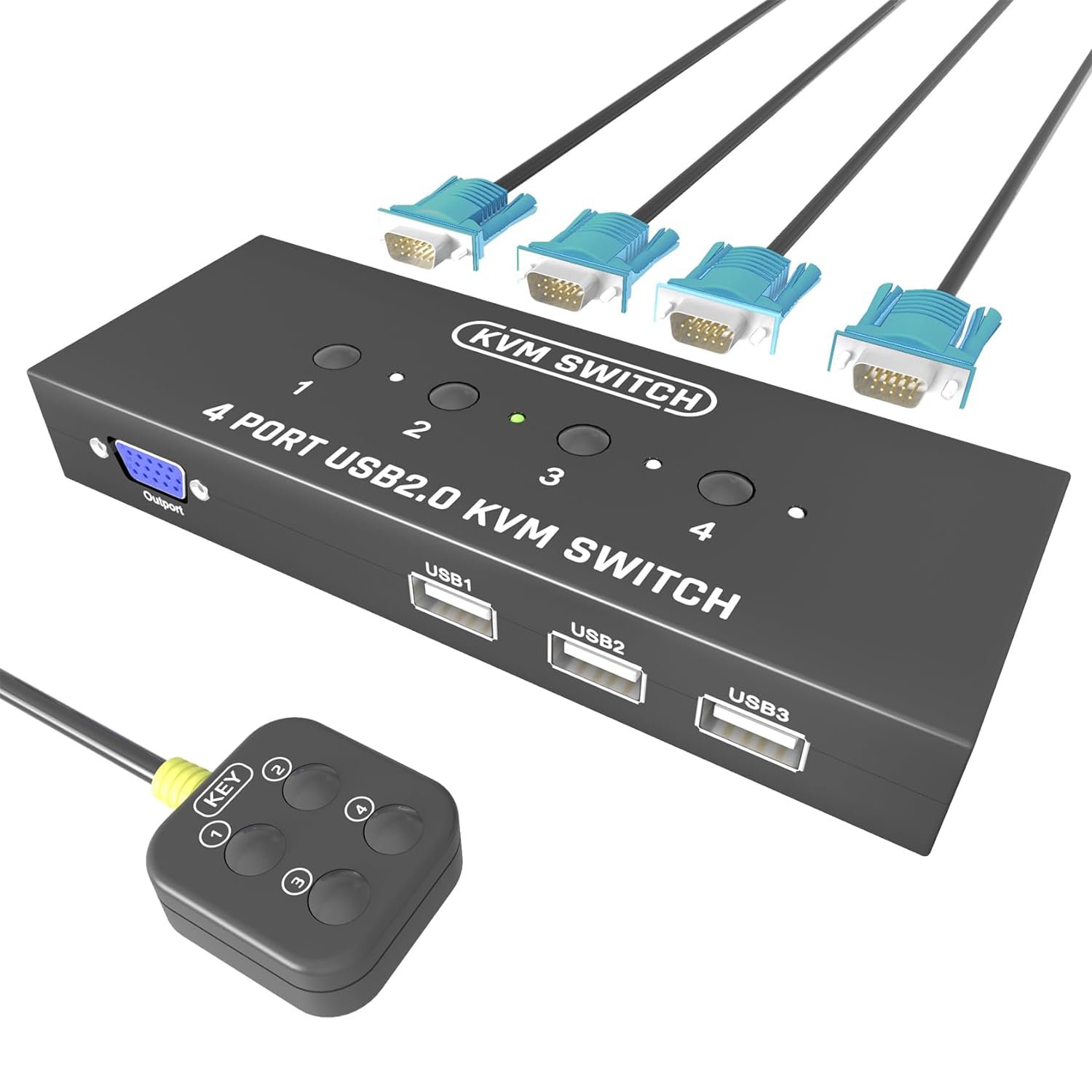 Kvm Switch Vga 4 Port - Vga Kvm Switch For 4 Computers Share 1 Monitor & 3 Usb 2.0 Devices,Keyboar