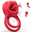Vibrating Cock Ring Sex Toys - 3-In-1 Penis Ring Vibrator Clitoral Stimulator With Tongue Licking, 7