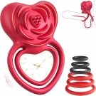 Vibrating Cock Ring Set For Couples, Soft Body-Safe Silicone Double Penis Ring With Rose Heart Desig
