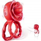 Vibrating Cock Ring Penis Vibrator - Adult Rose Toy Penis Ring With 10 Vibrating & 10 Tongue Licking