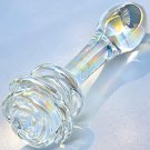 Glass Anal Plug Colorful Butt Plug Prostate Massager With Rose Round Base, Long Neck And Gradual Hea