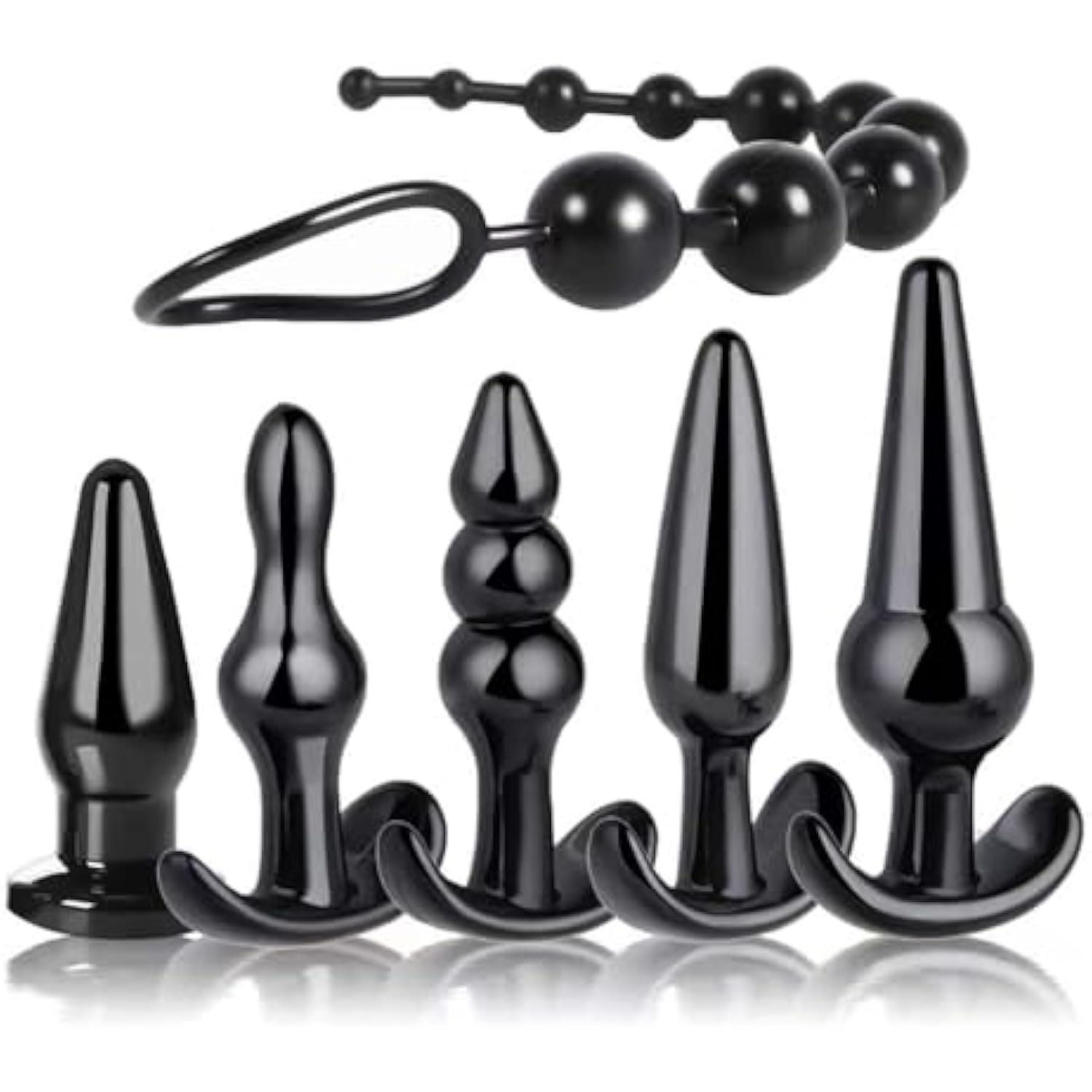 Beginner To Advanced Anal Training Kit 6-Piece Soft Silicone Butt Plug Set With Tapered & Beaded Des