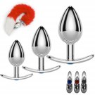 Anal Plug With Fox Tail For Cosplay Jewelry Anal Trainer Kit For Adult 3Pcs Replaceable Stainless St Anal Plug With Fox Tail For Cosplay Jewelry Anal Trainer Kit For Adult 3Pcs Replaceable Stainless St