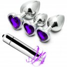 Anal Plug Trainer Set With Three Sizes Of Heart Shaped Purple Jeweled Handles, Stainless Steel Anel Anal Plug Trainer Set With Three Sizes Of Heart Shaped Purple Jeweled Handles, Stainless Steel Anel