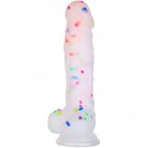 8.2 Inch Confetti Clear Silicone Dildo With Flared Suction Cup Base For Hands-Free Play, Flexible Di 8.2 Inch Confetti Clear Silicone Dildo With Flared Suction Cup Base For Hands-Free Play, Flexible Di