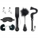 6Pcs Bondage Restraints Set With Furry Handcuffs Satin Blindfold, Whip, Spanking Paddle, Bells Clamp 6Pcs Bondage Restraints Set With Furry Handcuffs Satin Blindfold, Whip, Spanking Paddle, Bells Clamp