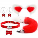 Red Anal Plug Butt Plug, 5Pcs/Set Sex Fox Tail Anales Plug Toys Butt Plugs With Cat Ears Headband An