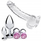 4 Pcs Jewel Butt Plugs Set  7.3 Inch Clear Realistic Dildo, G Spot Anal Sex Adult Toy For Beginner A
