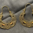 Golden Exaggerated Vintage BoHo Flower carved Hoop earrings