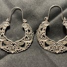 Silvery Exaggerated Vintage BoHo Flower Carved Hoops earrings