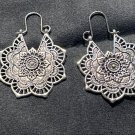 Silvery Vintage Boho Carved flower drop earrings