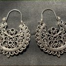 Vintage Silvery Boho Spiral Flower Carved Earrings