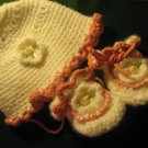 Little Girls crochet set of Little flower hat and booties 0 3 months