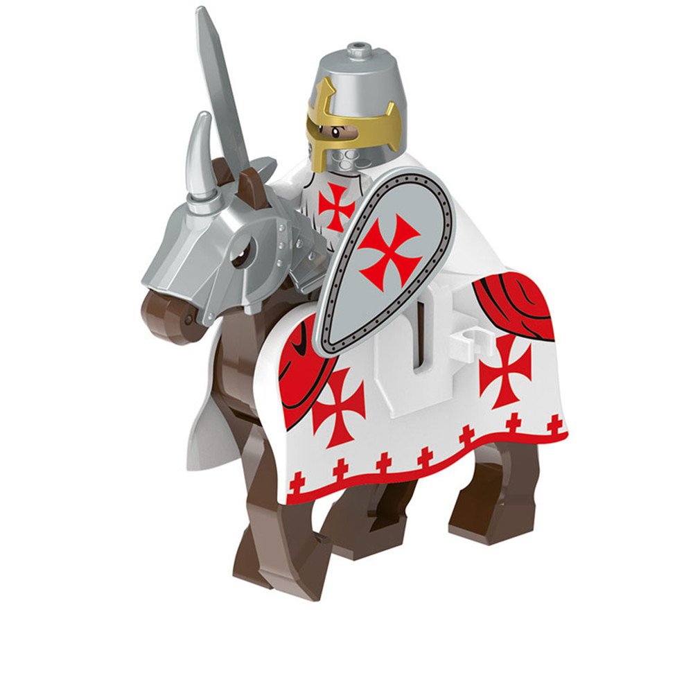 Medieval Mounted Templar Knight Minifigure Building Blocks Toy