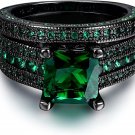 Black Gold Plated Princess Cut Blue Or Green Cz 2pcs Wedding Engagement Ring
