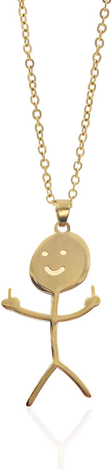 Funny Doodle Necklace for Women - Stainless Steel Smiley Middle Finger Pendant