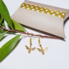 Botanical Gold Brass Bee Honeybee Earrings with Swarovski Crystal