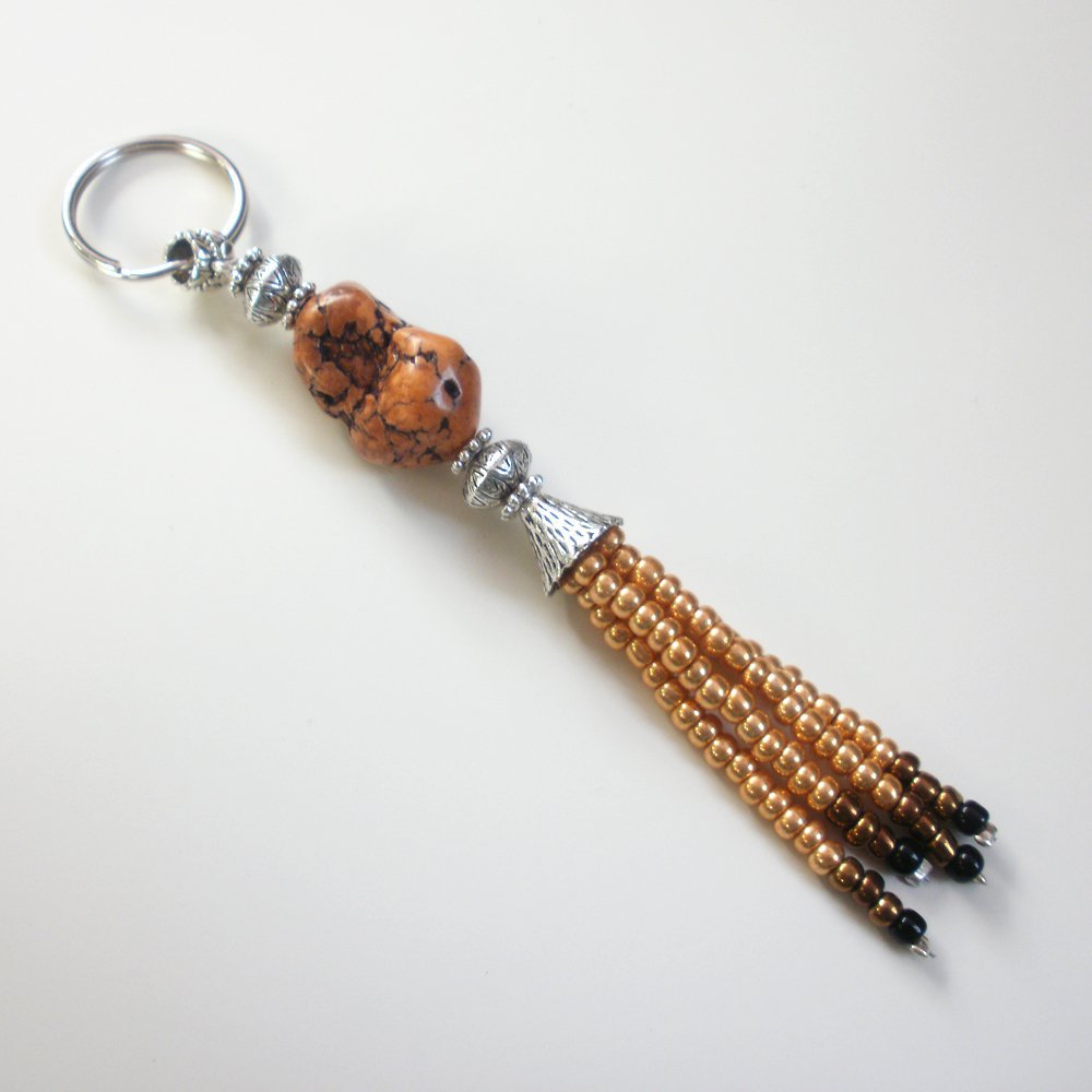 Nugget Stone Beaded Key Chain Handcrafted Unique Gift