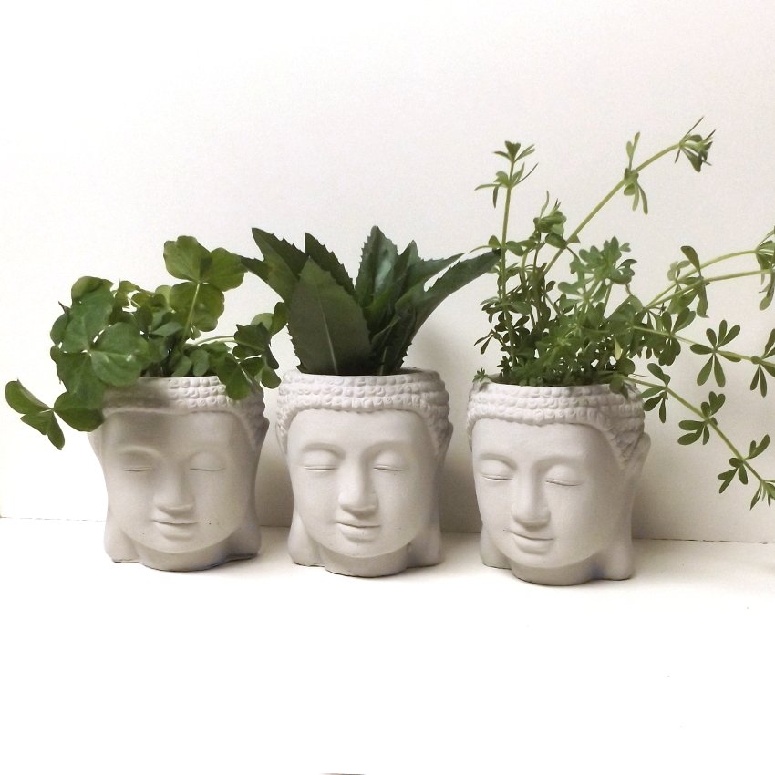Buddha Head Concrete Face Planter - Set of 3