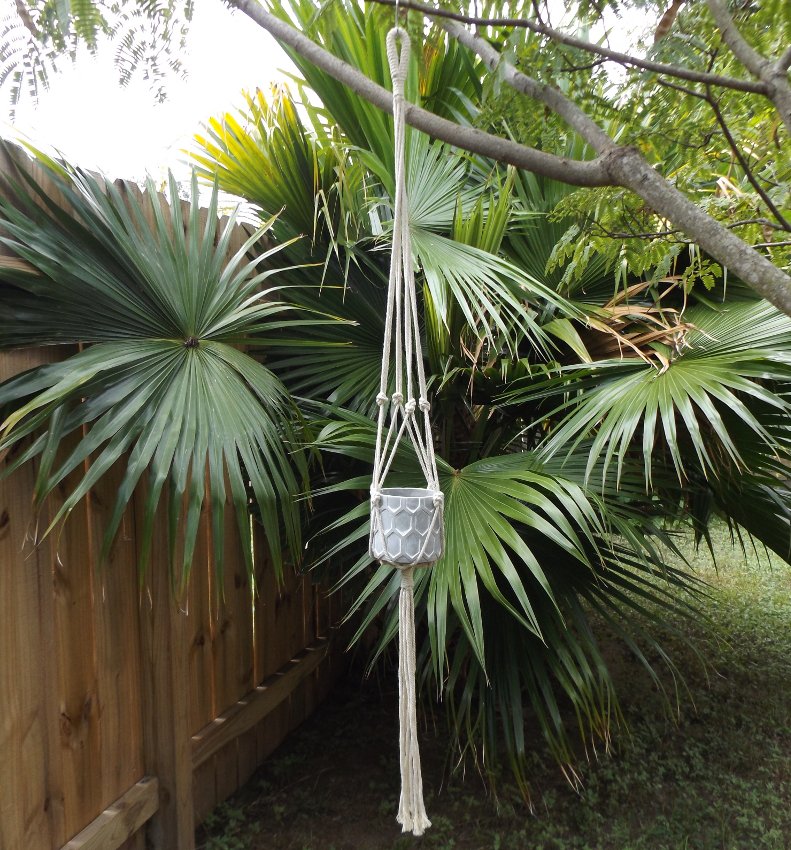 Natural Cotton Macrame Hanging Plant Holder with Concrete Pot - Set