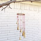 Wind Chime with Bells Beaded Gold Pink Glass and Wood Unique Gift