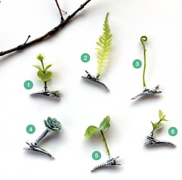 Plant Hair Clip Handmade Artificial Fern Succulent Sprout - Set of 3