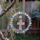 3.5 inch Cross Suncatcher Beaded Wire Wrapped Round Multi Color