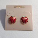 Red Gold Pierced Post Shell Earrings Vintage New