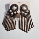 White Pearl Bronze Chandelier Pierced Post Earrings Vintage Assorted Size Beads Swinging Dangles