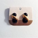 Navy Blue Bead Pierced Post Earrings Vintage New Gold Tone Wide Band Wrap Discs