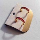 Red Band Hoop Pierced Post Earrings Vintage New Gold Tone Striped Edged Open End Dangle Rings
