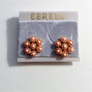 Orange White Flower Castlecliff Clip On Earrings Vintage Gold Tone Round Seed Beads Prong Settings